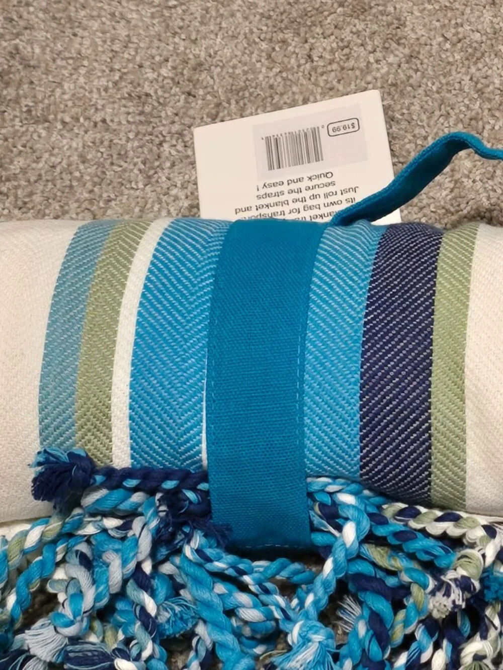 Boho Striped Fringed Cotton Throws 60x60 Pink Grey Sage Blue Set of 2 NWT